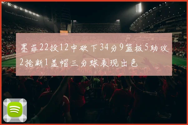 墨菲22投12中砍下34分9篮板5助攻2抢断1盖帽三分球表现出色